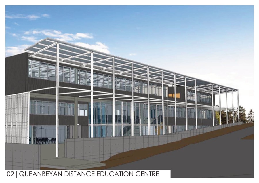 Northern facade with exposed steel pergola frame